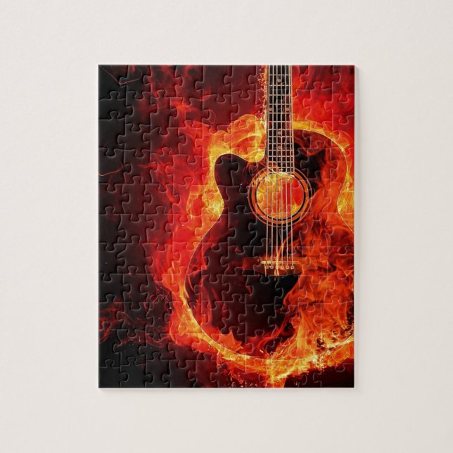 Puzzle La guitarra ardiente, naranja flamea a la banda de (Vertical)