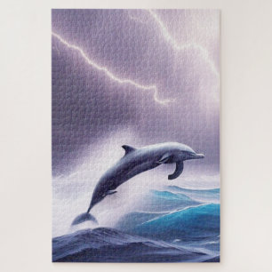 Puzzle La magia de los delfines en un mar tormentoso: una