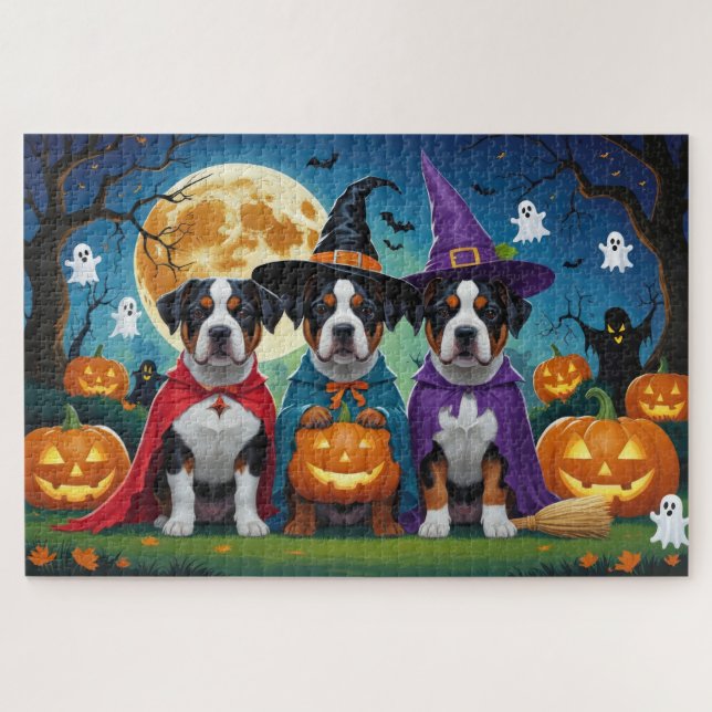 Puzzle La norteamericana Staffordshire Dog Pumpkin Hallow (Horizontal)