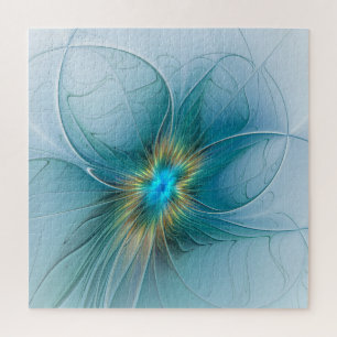 Puzzle La pequeña flor fractal azul moderna belleza dorad