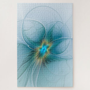 Puzzle La pequeña flor fractal azul moderna belleza dorad