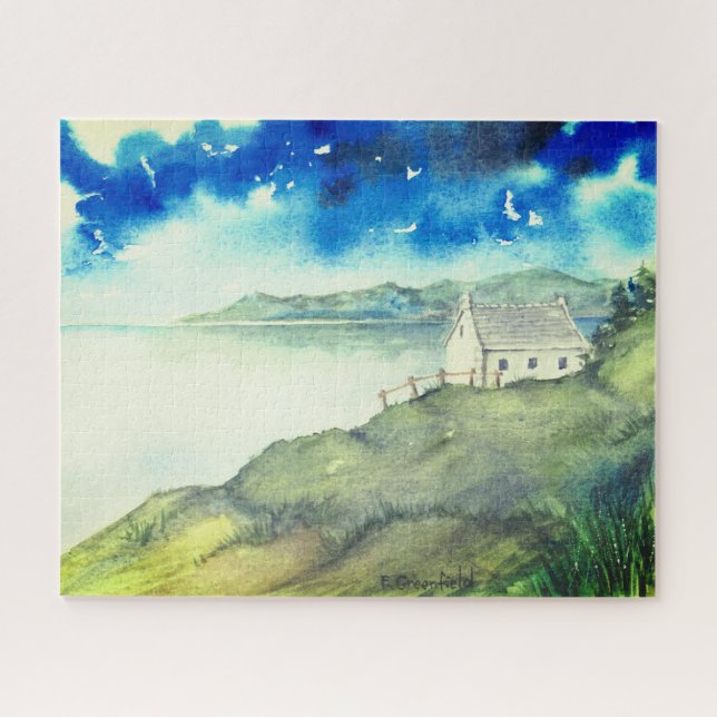 Puzzle La quietud de la acuarela del paisaje del lago mat (Horizontal)