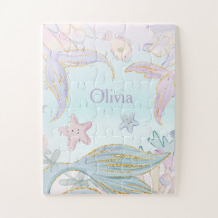 Puzzle La sirena de la Purpurina acuarela viaja bajo el m