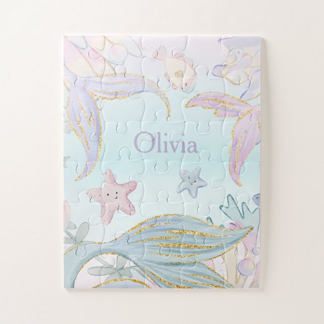 Puzzle La sirena de la Purpurina acuarela viaja bajo el m (Vertical)