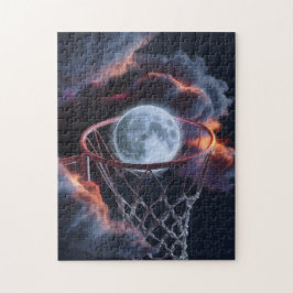 Puzzle La Tierra en un aro de baloncesto.