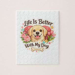 Puzzle La vida es mejor con mi perro lindo Golden Retriev