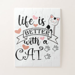 Puzzle La vida es mejor con un eslogan de citas gatas