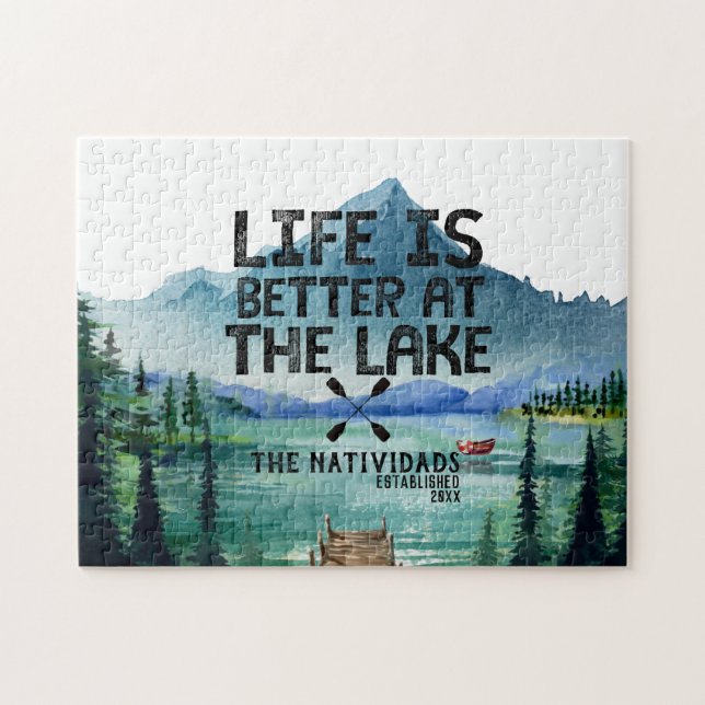 Puzzle La vida es mejor en el lago | Nombre de familia (Horizontal)