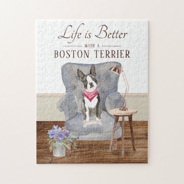 Puzzle La Vida Está Con Un Terrier De Boston (Vertical)