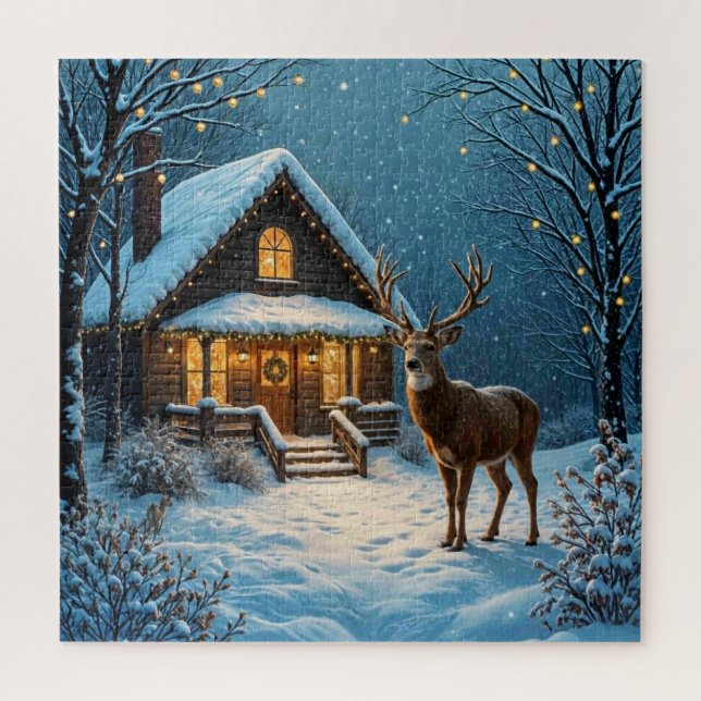 Puzzle La visita de Navidad nevada de Big Buck (Vertical)
