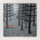 Puzzle La zorra y la selva<br><div class="desc">Un zorro rojo salvaje se alza entre los árboles en un bosque oscuro. Un cuadro paisajístico para los amantes de los animales,  la naturaleza y la fauna.</div>