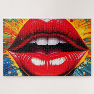 Puzzle Labios en Canvas de Pop Art en Negrita