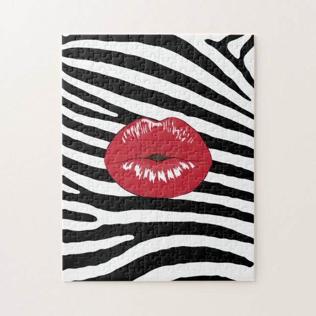 Puzzle Labios rojos cebra negra y blanca (Vertical)