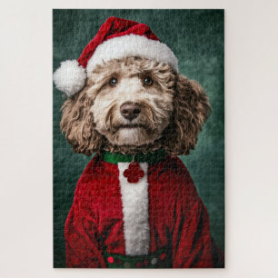 Puzzle Labradoodle en traje de Navidades festivos