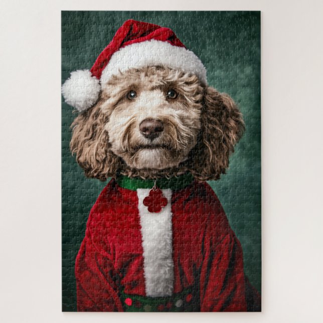 Puzzle Labradoodle en traje de Navidades festivos (Vertical)
