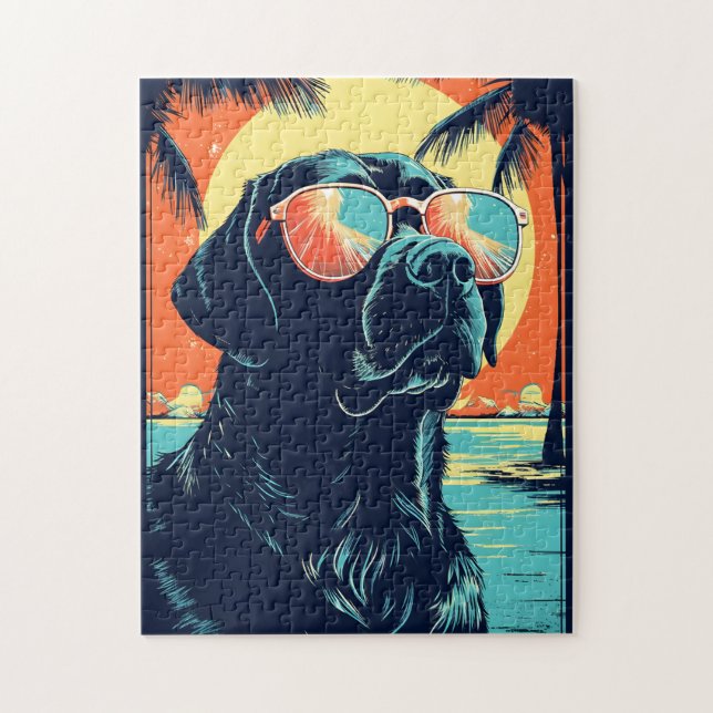 Puzzle Labrador con gafas de sol en la playa (Vertical)