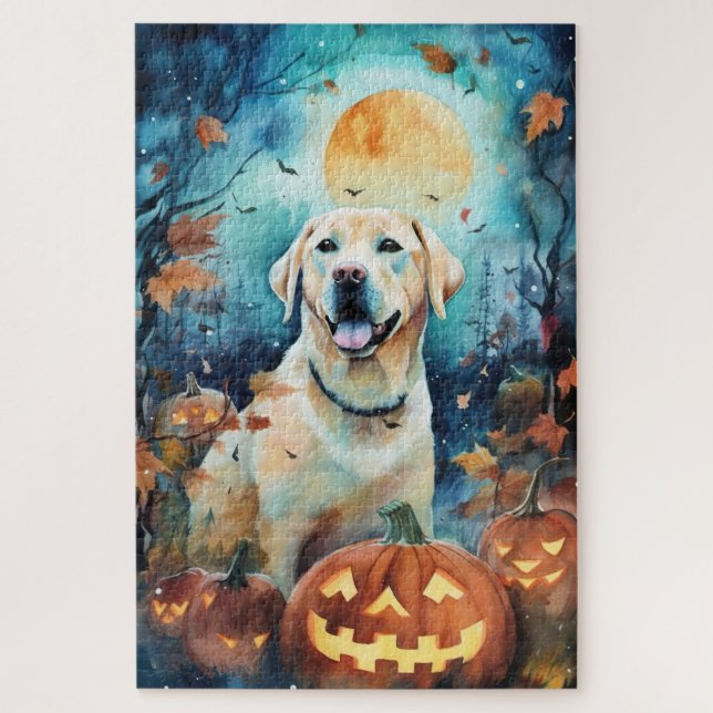 Puzzle Labrador de Halloween con calabazas temerosas (Vertical)