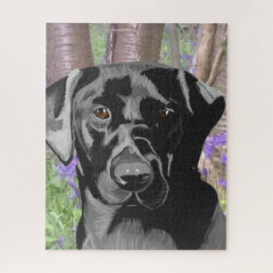 Puzzle Labrador negro en una madera azul