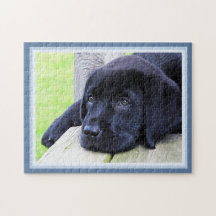 Labrador negro perro cachorro 11 x 14 Perro