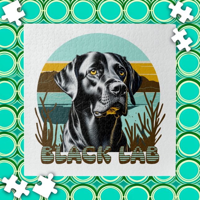 Puzzle Labrador negro recuperar texto vintage (Subido por el creador)
