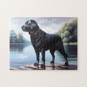 Puzzle Labrador negro y lago
