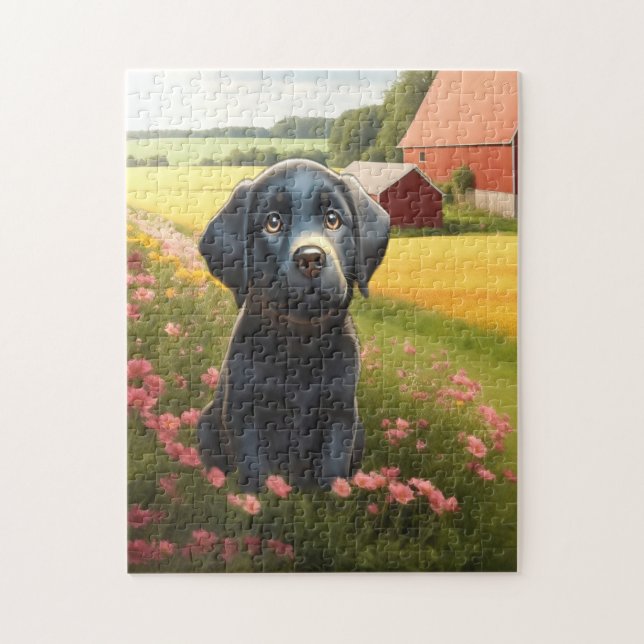 Puzzle Labrador Retriever Black Puppy (Vertical)