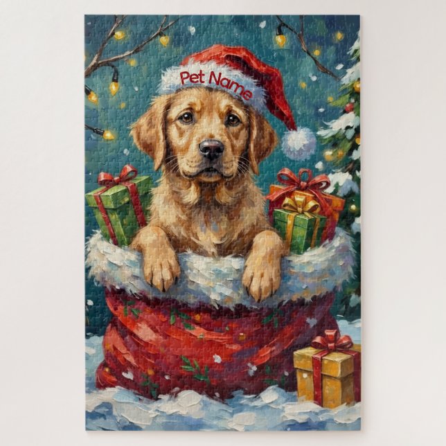 Puzzle Labrador Retriever Christmas Santa Bag Adventure (Vertical)