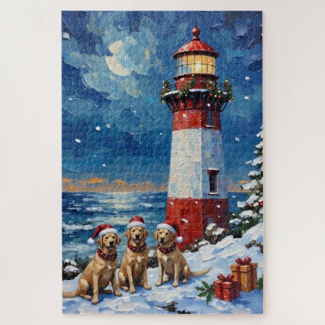 Puzzle Labrador Retriever Navidad Faro Fiesta (Vertical)