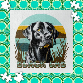 Puzzle Labrador Retriever Negro Texto Vintage
