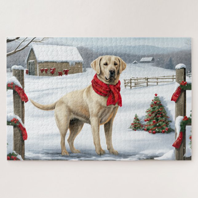 Puzzle Labrador Retriever Perro en Navidad Nieve (Horizontal)
