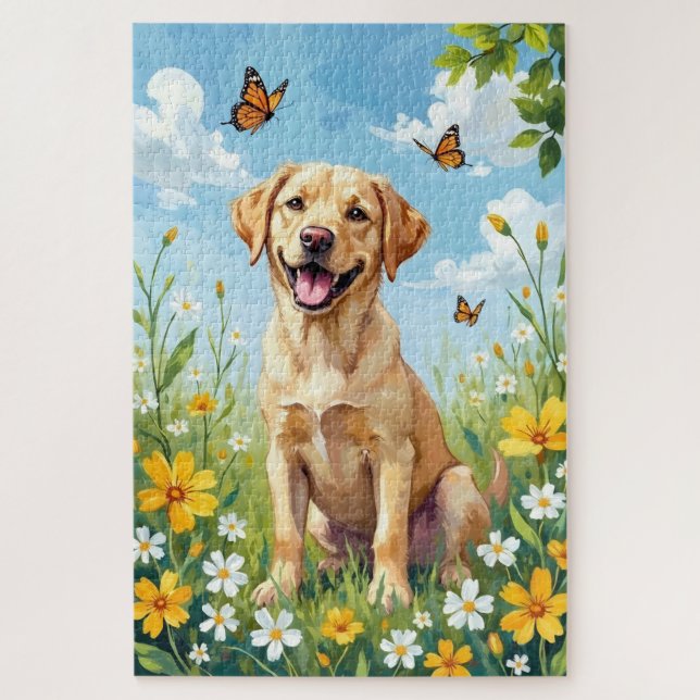 Puzzle Labrador Retriever Spring Flowers Cute Dog (Vertical)