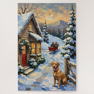 Puzzle Labrador Retriever vintage en cabaña de Navidad