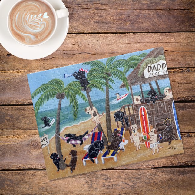 Puzzle Labradores de vacaciones de verano en la isla (Island Summer Vacation Labradors Jigsaw Puzzle featuring Labradors in action at the beach.  )