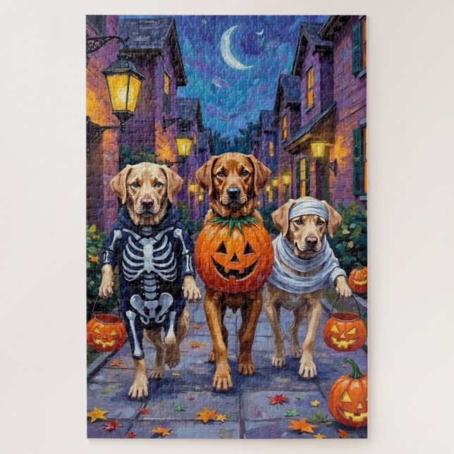 Puzzle Labradores haciendo 'trick-or-treat' con disfraces (Vertical)