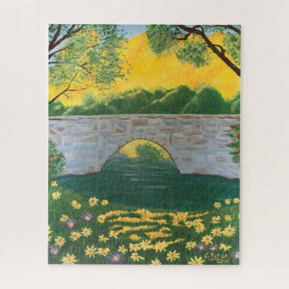 Puzzle Laca puente de piedra Flores de cielo amarillo pin