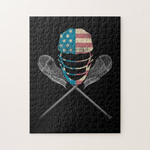 Puzzle Lacrosse Bandera Americana Lax Casco Y Palo