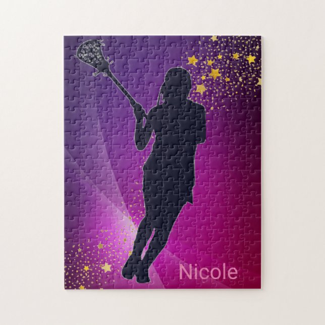 Puzzle Lacrosse Gold Stars Purple (Vertical)