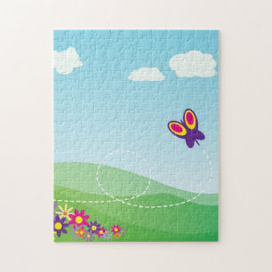 PUZZLE LADO DE COLINA CON MARIPOSA Y FLORES