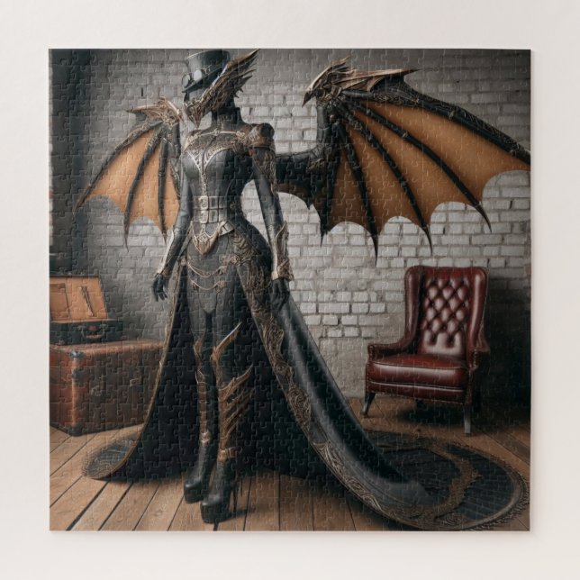 Puzzle Lady Dragon Rider Steampunk Victorian Industrial (Vertical)