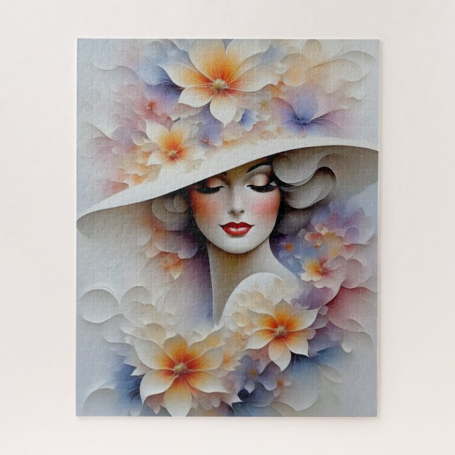 Puzzle Lady en un Gorra floral (Vertical)