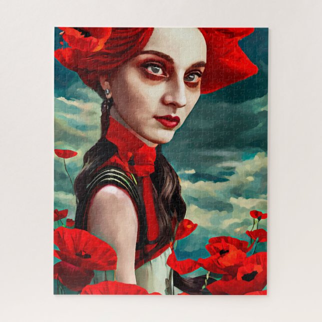 Puzzle Lady of the Poppy Flowers fantasía arte original (Vertical)