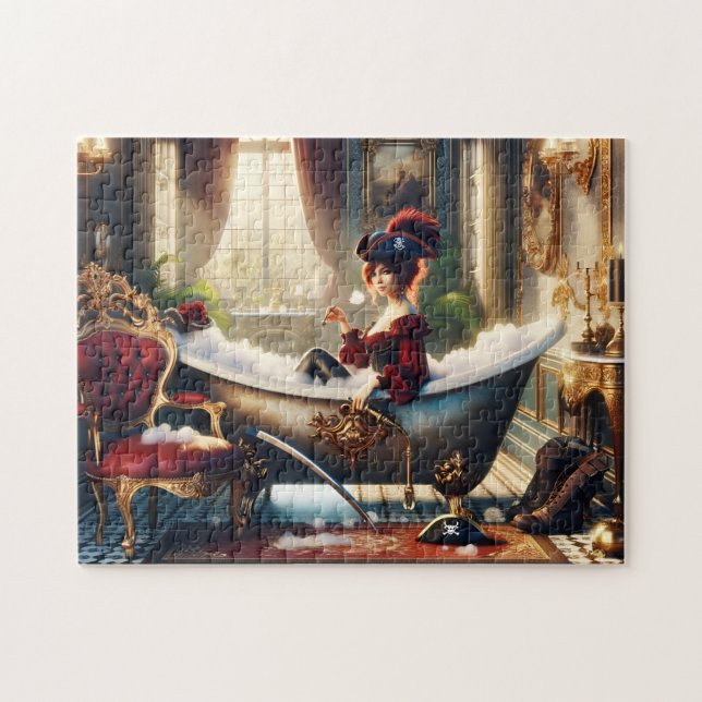 Puzzle Lady Pirate Bathtub Victorian Nautical Bath Decor (Horizontal)