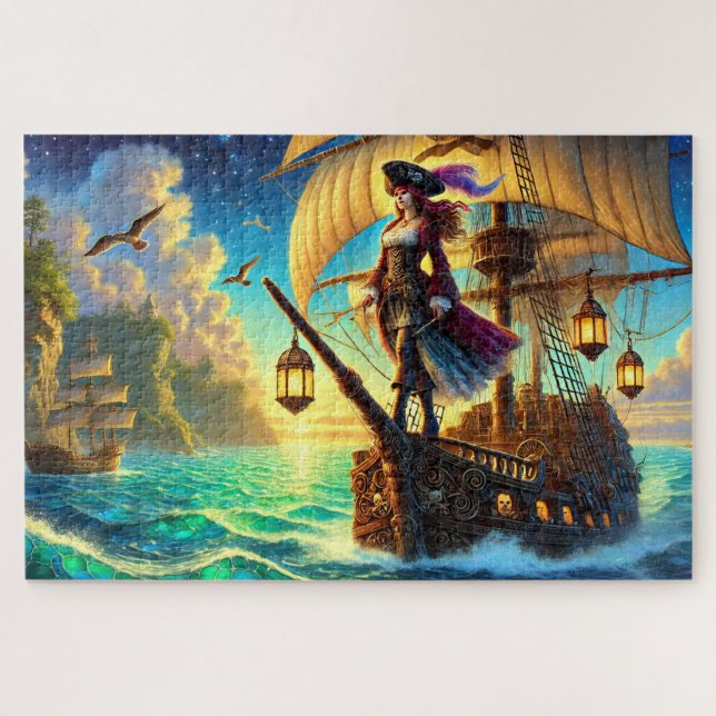 Puzzle Lady Pirate Ship Nautical Fantasy Sea Adventure (Horizontal)