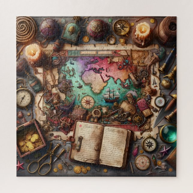 Puzzle Lady Pirate Treasure Map Nautical Adventure (Vertical)