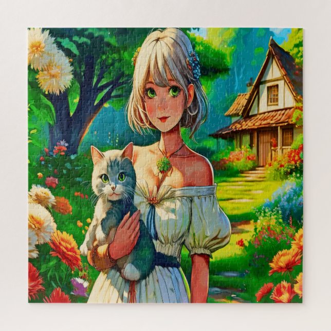 Puzzle Lady y el gato (Vertical)
