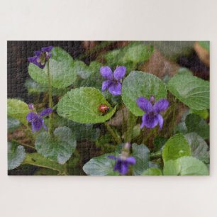 Puzzle Ladybug sobre las dulces flores violetas