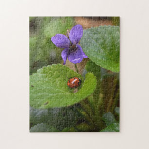 Puzzle Ladybug sobre las dulces flores violetas