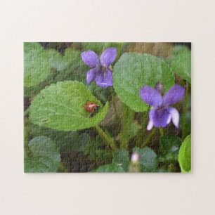 Puzzle Ladybug sobre las dulces flores violetas