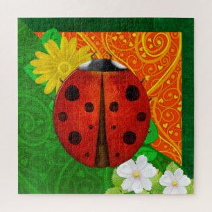 Puzzle Ladybug Whimsey 3D Folk Art