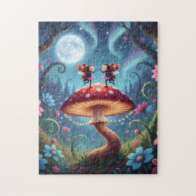 Puzzle Ladybugs dancing on a Mushroom - Whimsical (Vertical)
